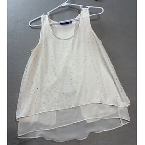 Apt. 9 Womens Small Cream Gold Polka Dot Tulip Back Sleeveless Chiffon Blouse